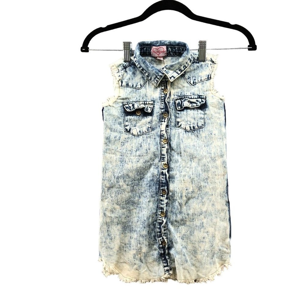 Chillipop Girls 6X Acid Wash Denim Chambray Distressed Jacket Sleeveless Vest